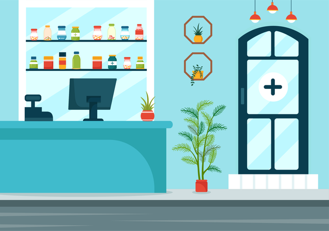 Drug Store front desk  Illustration