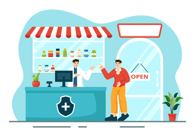 Drug Store is open  Illustration