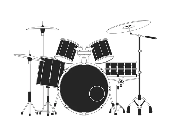 Drum Set Black And White 2 D Line Cartoon Object Musical Percussion Instrument Isolated Vector Outline Item Rehearsal Session Beating Rhythm Rock Concert Monochromatic Flat Spot Illustration Illustration