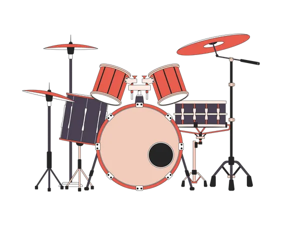 Drum Set 2 D Linear Cartoon Object Musical Percussion Instrument Isolated Line Vector Element White Background Rehearsal Session Beating Rhythm Rock Concert Color Flat Spot Illustration Illustration