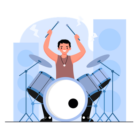 Drummer Musician At Drum Illustration