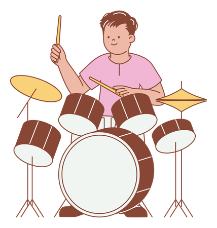 Drummer Playing a Drum Set  Illustration