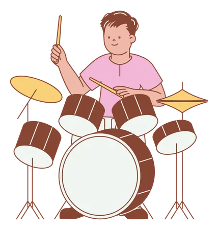 Drummer Playing a Drum Set  Illustration