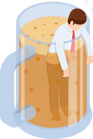 Flat 3 D Isometric Drunk Businessman In Beer Mug Party And Relax Concept Illustration
