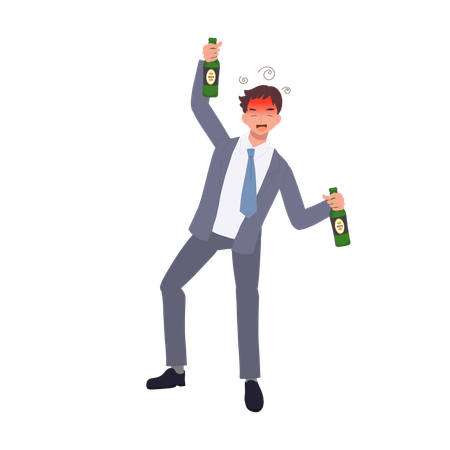 Drunk Businessman Holding Beer Bottle  Illustration