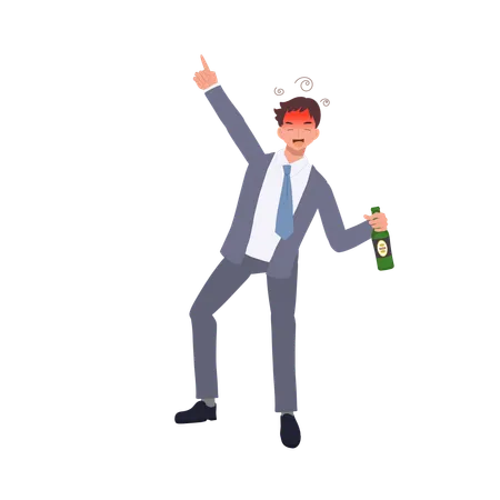 Drunk Businessman Holding Beer Bottle Alcoholism  Illustration