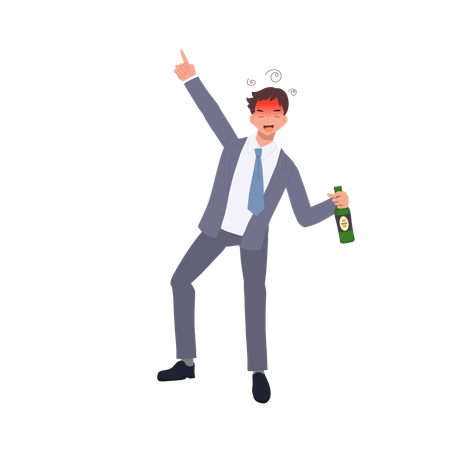 Drunk Businessman Holding Beer Bottle Alcoholism  Illustration