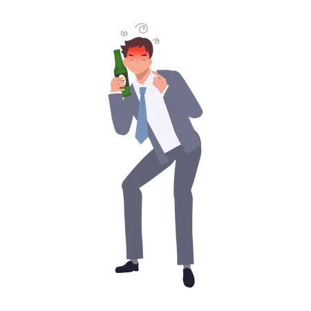 Drunk Businessman Holding Beer Bottle Alcoholism in Corporate Life  Illustration