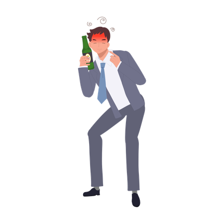 Drunk Businessman Holding Beer Bottle Alcoholism in Corporate Life  Illustration