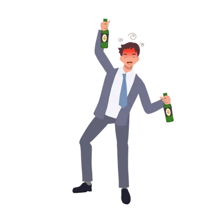 Drunk Businessman Holding Beer Bottle  Illustration