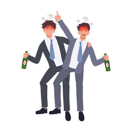 Drunk Businessman Holding Beer Bottle  Illustration