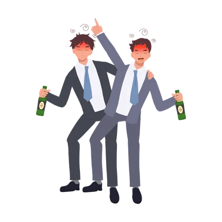 Drunk Businessman Holding Beer Bottle  Illustration