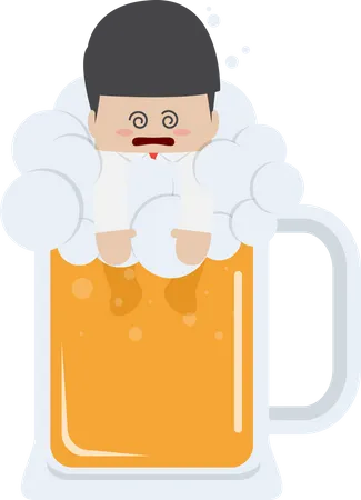 Drunk businessman in beer mug  Illustration