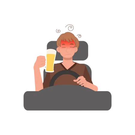 Drunk Man Driving Car  Illustration