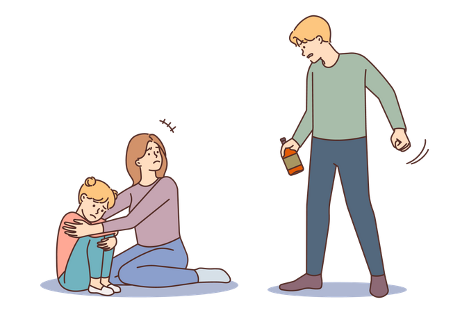 Drunk man harassment to family  Illustration