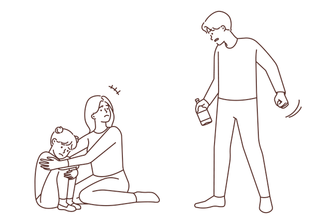 Drunk man harassment to family  Illustration