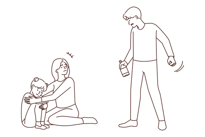 Drunk man harassment to family  Illustration