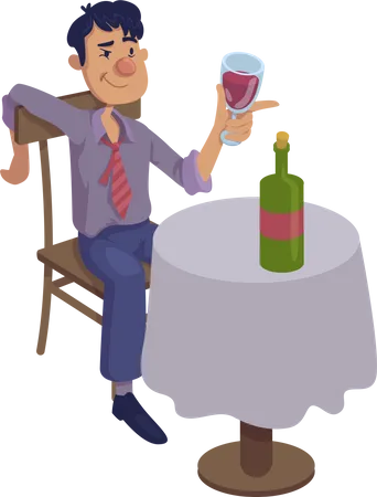 Drunk man sitting at table Illustration