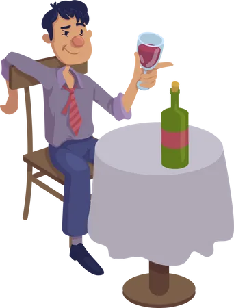 Drunk man sitting at table  Illustration