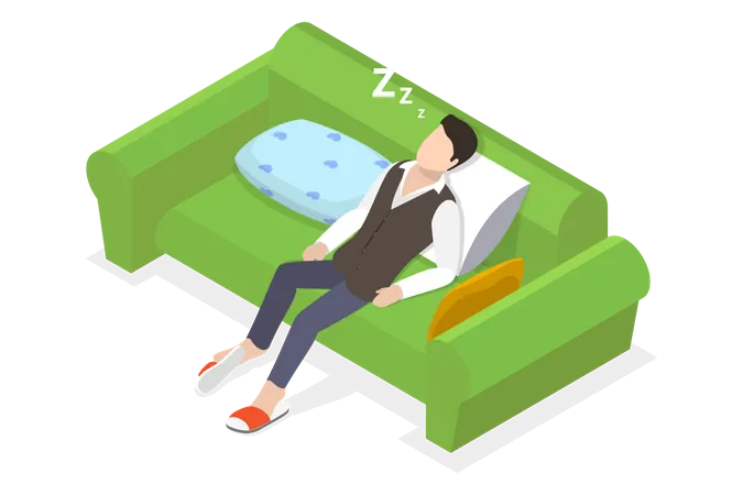 3 D Isometric Flat Vector Conceptual Illustration Of Sleeping Drunk Man Tiredness Or Depression Illustration
