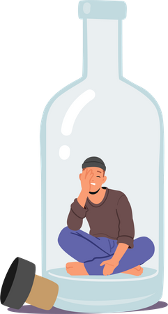 Drunk man with alcohol addiction  Illustration