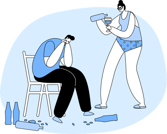 Drunk Sleazy Man and Woman Drink Alcohol Illustration