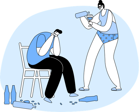 Drunk Sleazy Man and Woman Drink Alcohol  Illustration