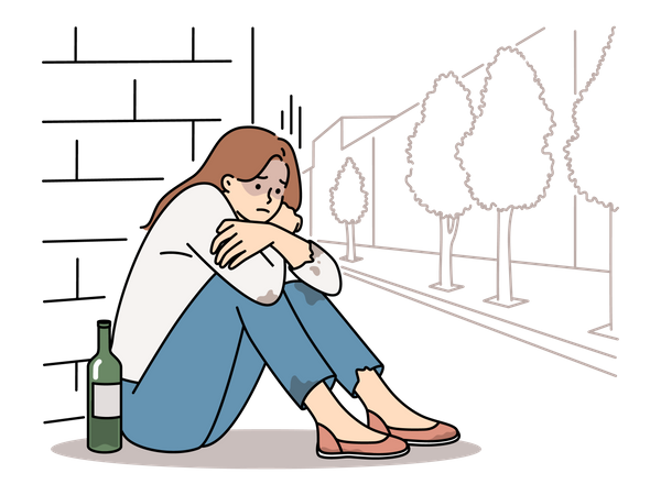 Drunk woman feeling lonely  Illustration