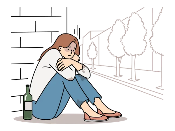 Drunk woman feeling lonely  Illustration
