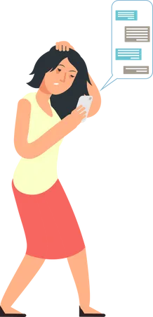 Drunk woman texting on mobile phone Illustration