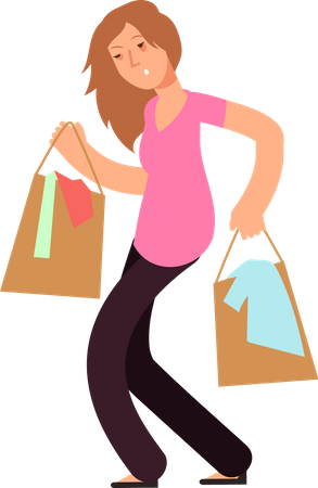 Drunk woman with shopping bags Illustration