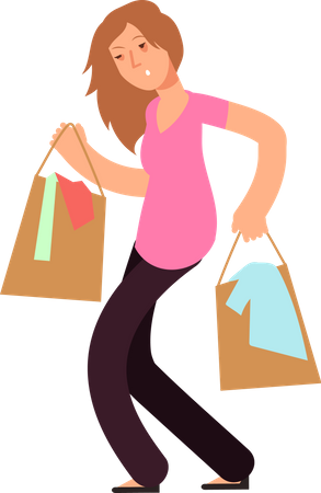 Drunk woman with shopping bags  Illustration