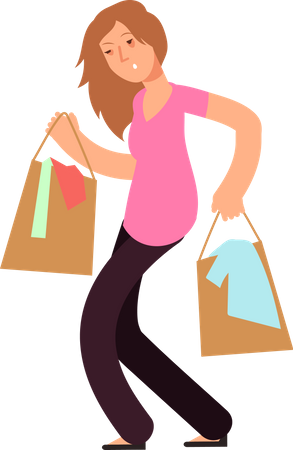 Drunk woman with shopping bags  Illustration