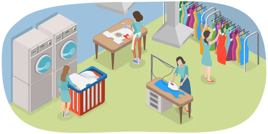 3 D Isometric Flat Vector Conceptual Illustration Of Dry Cleaning Service Commercial Laundry Illustration