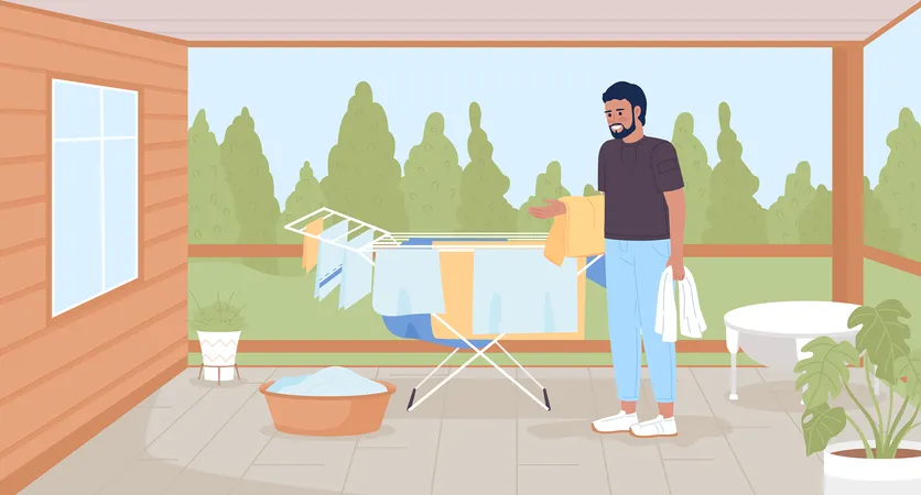 Drying clothes without dryer for energy saving Illustration