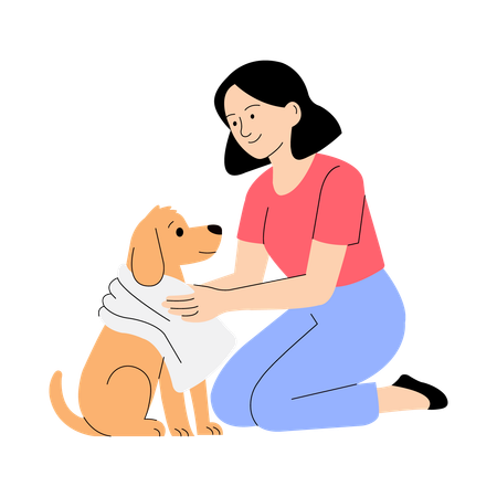 Drying dog with towel  Illustration