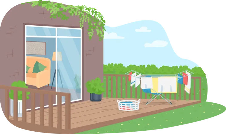 Drying laundry in back yard Illustration