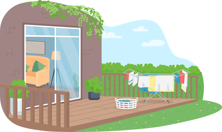 Drying laundry in back yard  Illustration