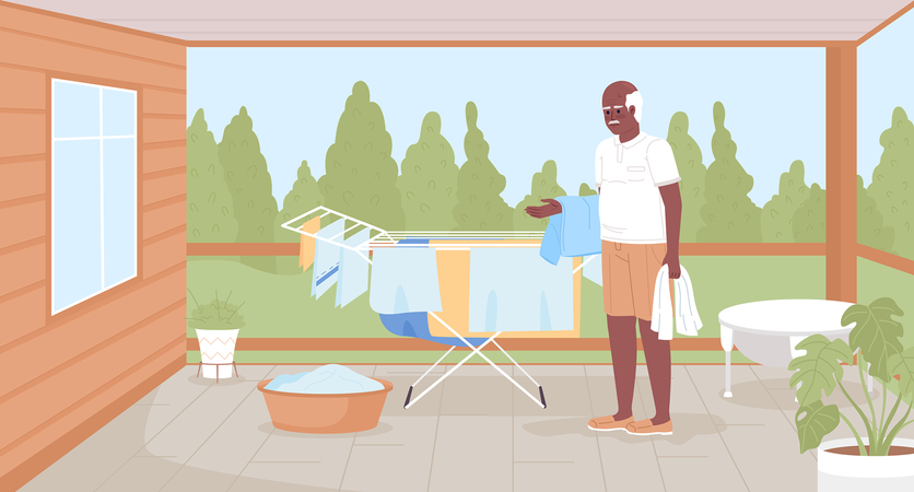 Drying towels outside to reduce electricity bills  일러스트레이션