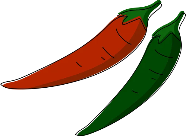 Two Fiery Red And Green Chili Peppers Crisply Illustrated To Capture Their Sleek Spicy Essence Ideal For Culinary And Cultural Themed Projects Illustration