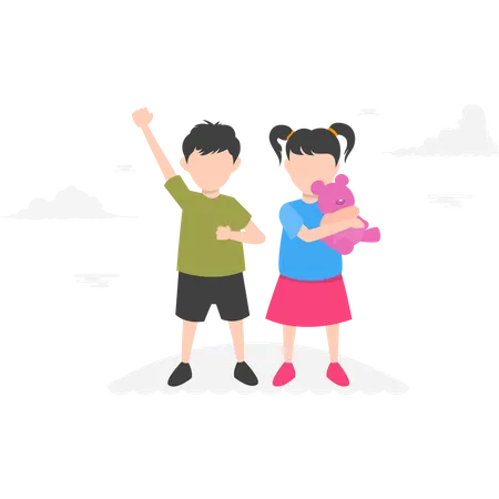 Duas crianças acenando com as mãos  Ilustração