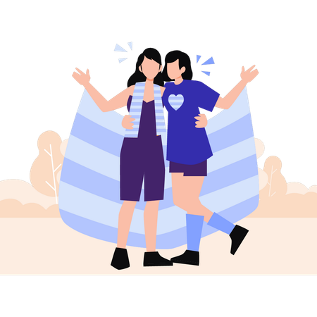 Duas meninas comemorando o orgulho com banners  Ilustração