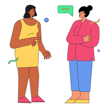 Duas garotas conversando uma com a outra  Ilustração