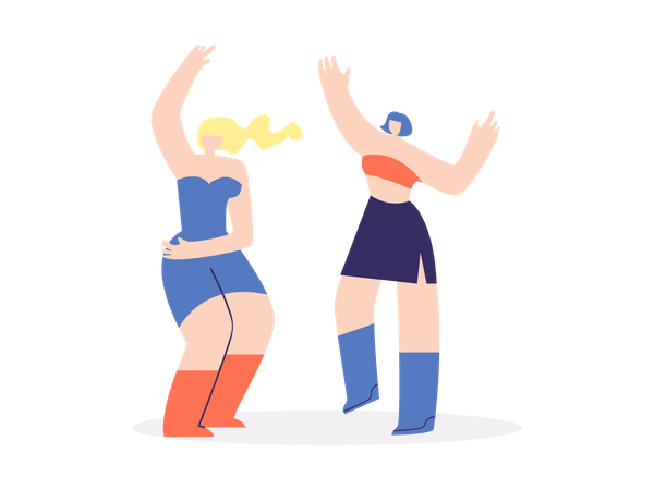 Duas garotas dançando em festa  Ilustração