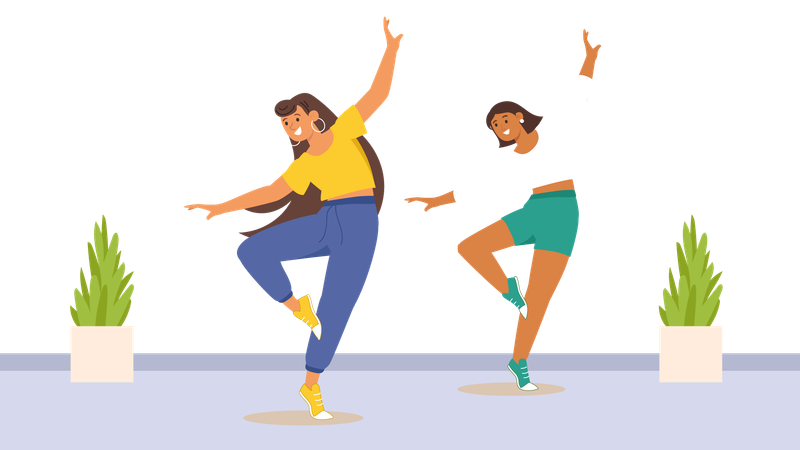 Duas meninas dançando no estúdio de dança  Ilustração