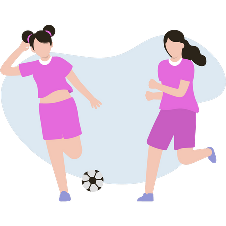 Duas meninas estão jogando futebol  Ilustração