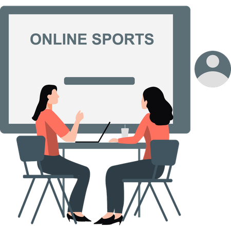 Duas garotas prestando serviço esportivo on-line  Ilustração