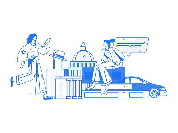Duas garotas prontas para viagem  Ilustração