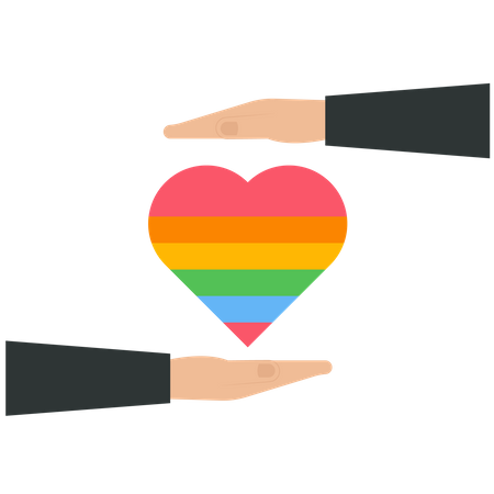 Duas mãos com um coração arco-íris  Ilustração