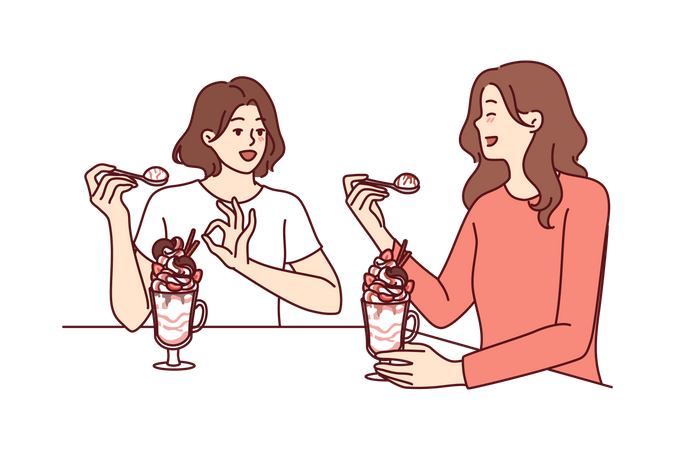 Duas meninas tomando sorvete  Ilustração